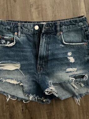 Zara High-Waisted Distressed Denim Shorts, size 4